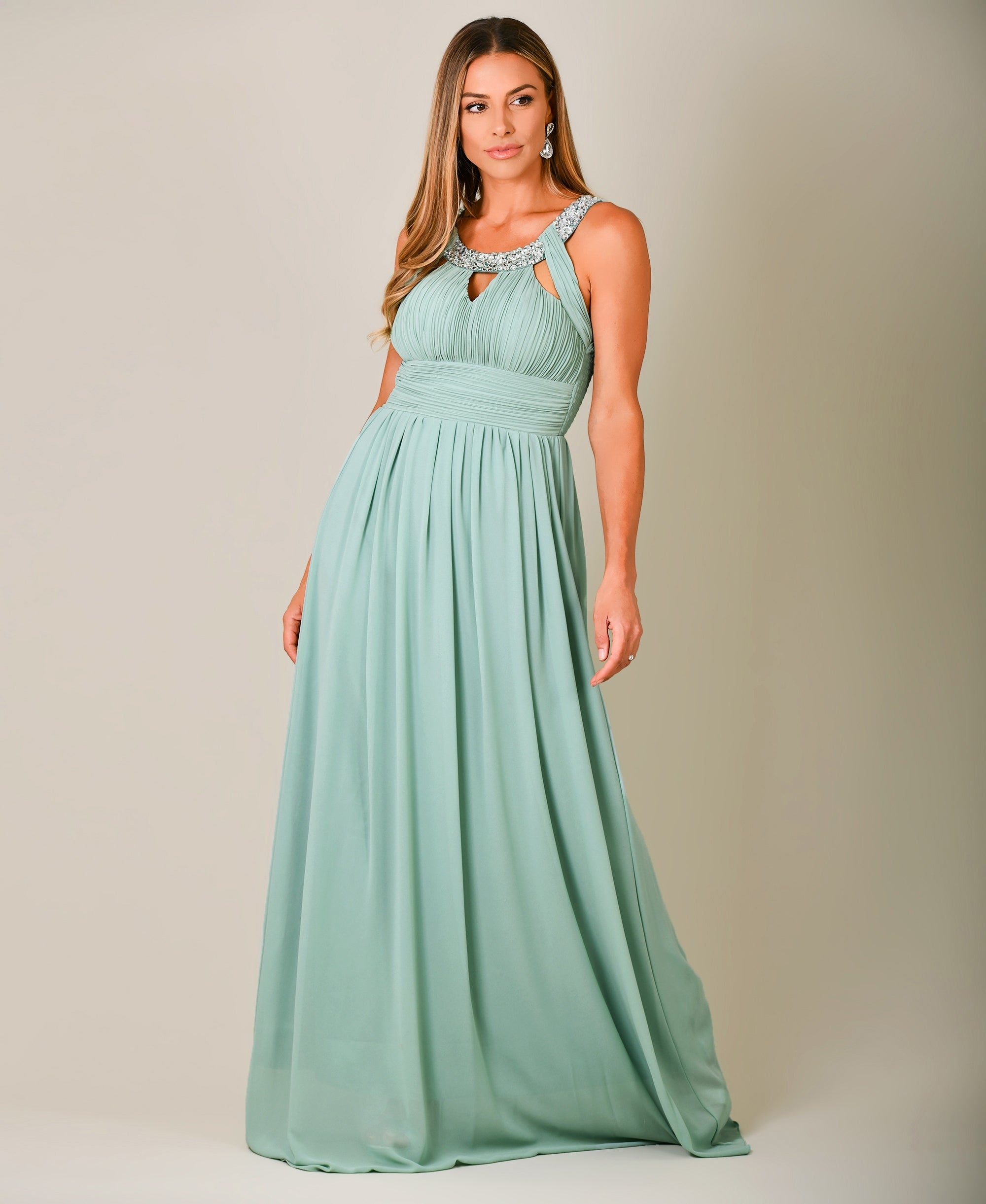 sachin and babi light blue dress Baby Shower Women's Sage Green Bridesmaid Dress - V-Neck Chiffon Long Dress  With Pockets & Side Slit