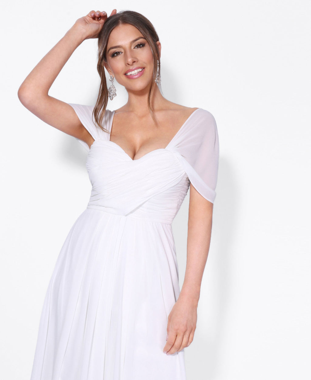 Cap Sleeve Off Shoulder Bridesmaid Dress White