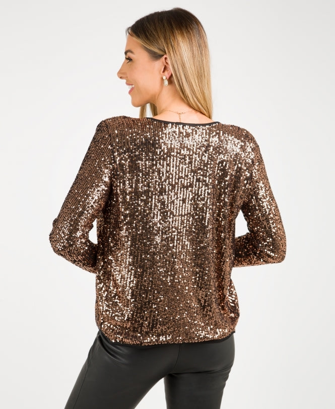 Full Sleeve Sequin Open Jacket Gold