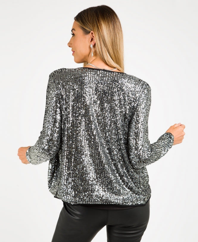 Full Sleeve Sequin Open Jacket Silver