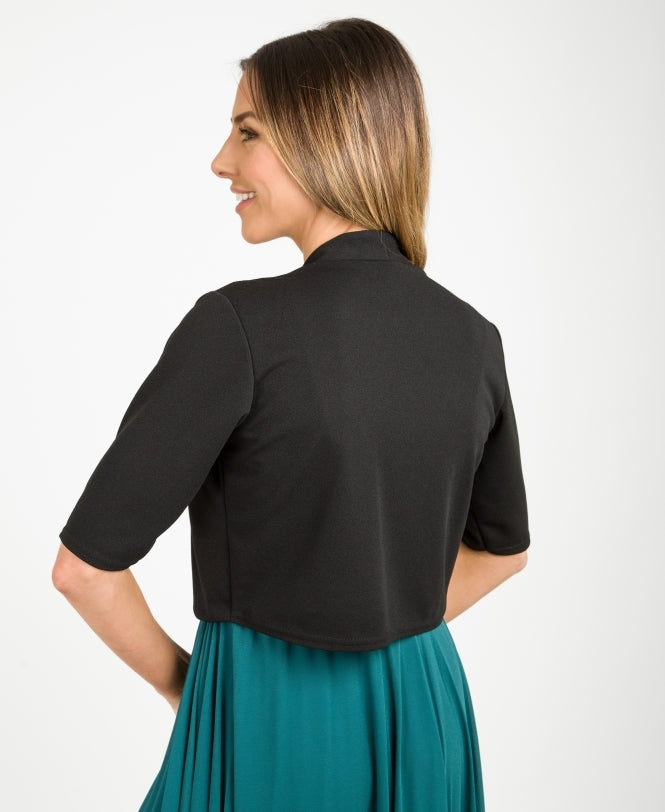 Half Sleeve Tailored Open Occasion Shrug Black