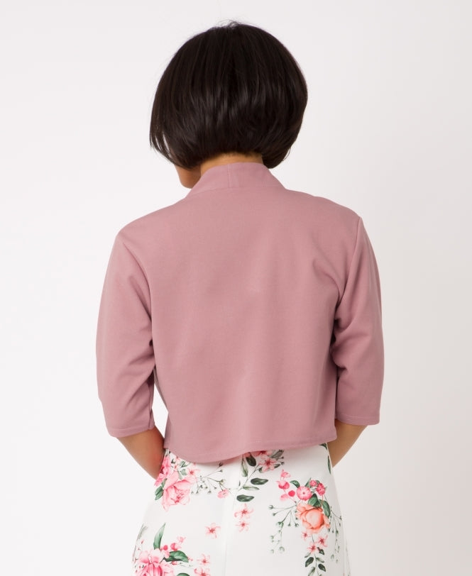 Half Sleeve Tailored Open Occasion Shrug Dusty Pink