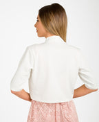Half Sleeve Tailored Open Occasion Shrug White