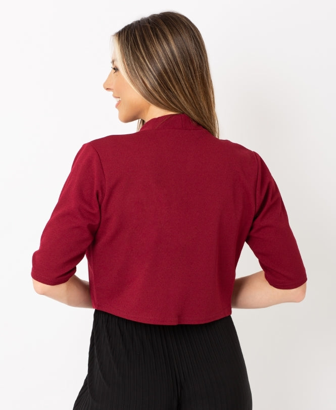 Half Sleeve Tailored Open Occasion Shrug Wine