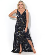 Slit Front Floral Maxi Dress Navy