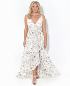 Slit Front Floral Maxi Dress White