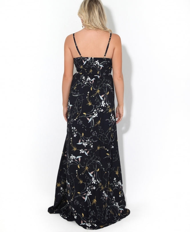 Slit Front Floral Maxi Dress Navy