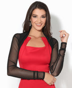 Ruched Long Sleeve Mesh Shrug Black