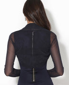 Ruched Long Sleeve Mesh Shrug Navy