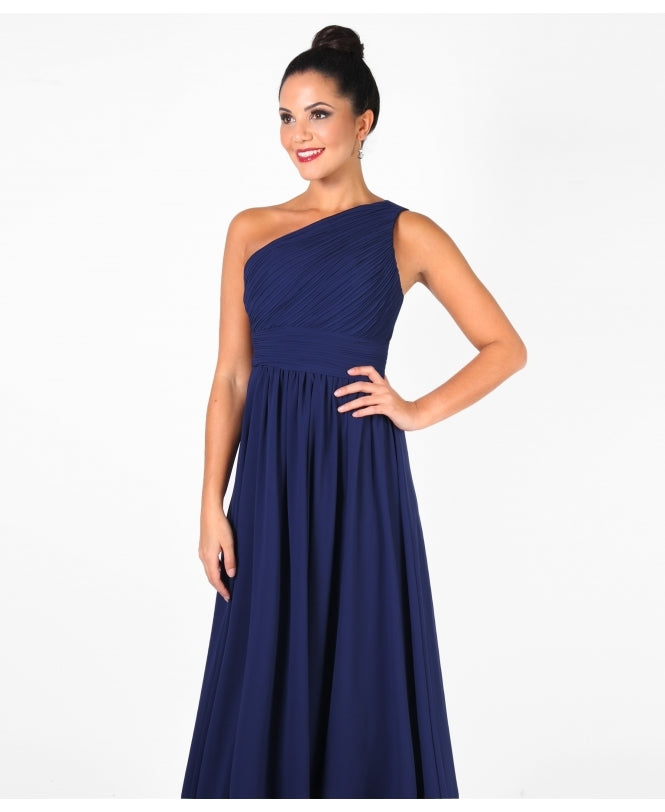One Shoulder Chiffon Maxi Bridesmaid Dress Navy