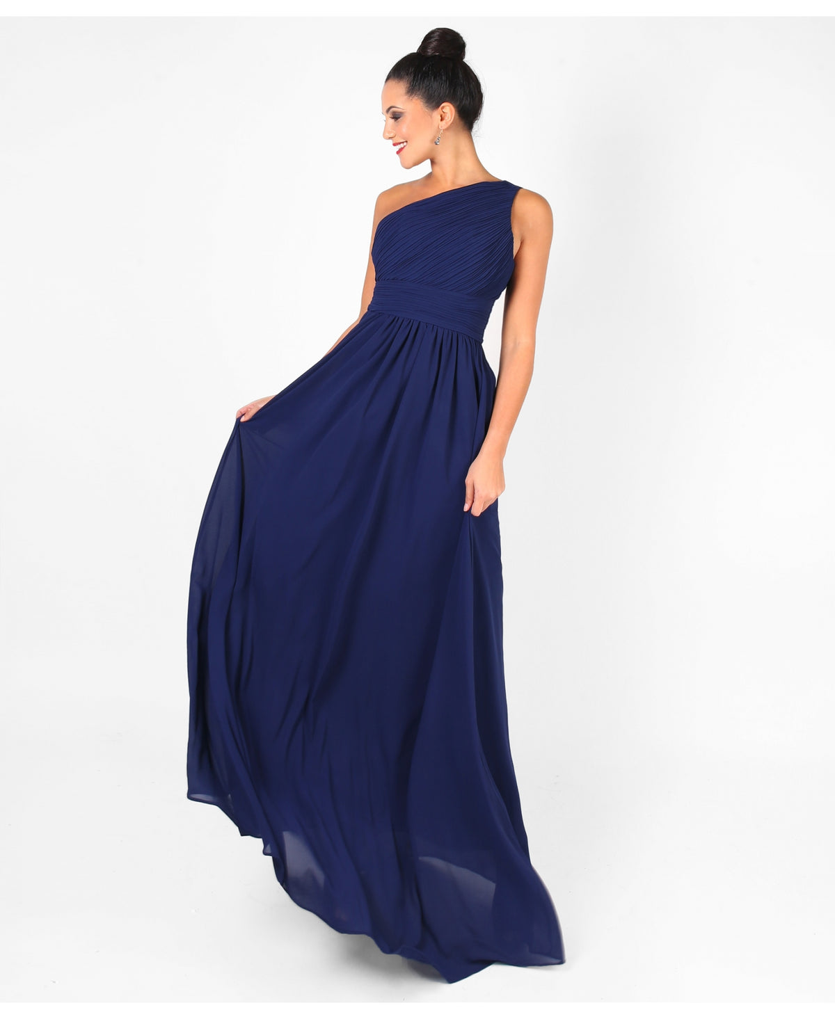 strapless open back dress One Shoulder Chiffon Maxi Bridesmaid Dress Navy – Krisp