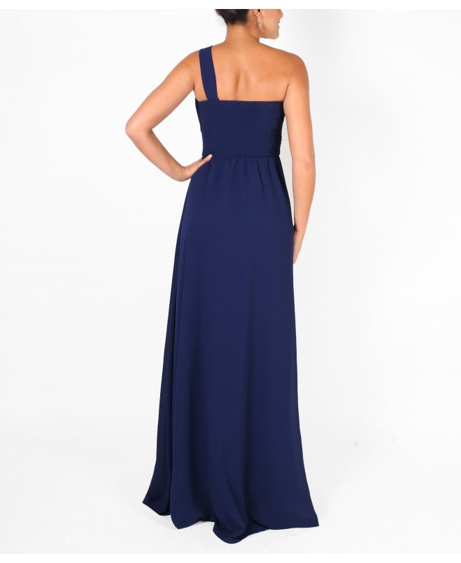 One Shoulder Chiffon Maxi Bridesmaid Dress Navy