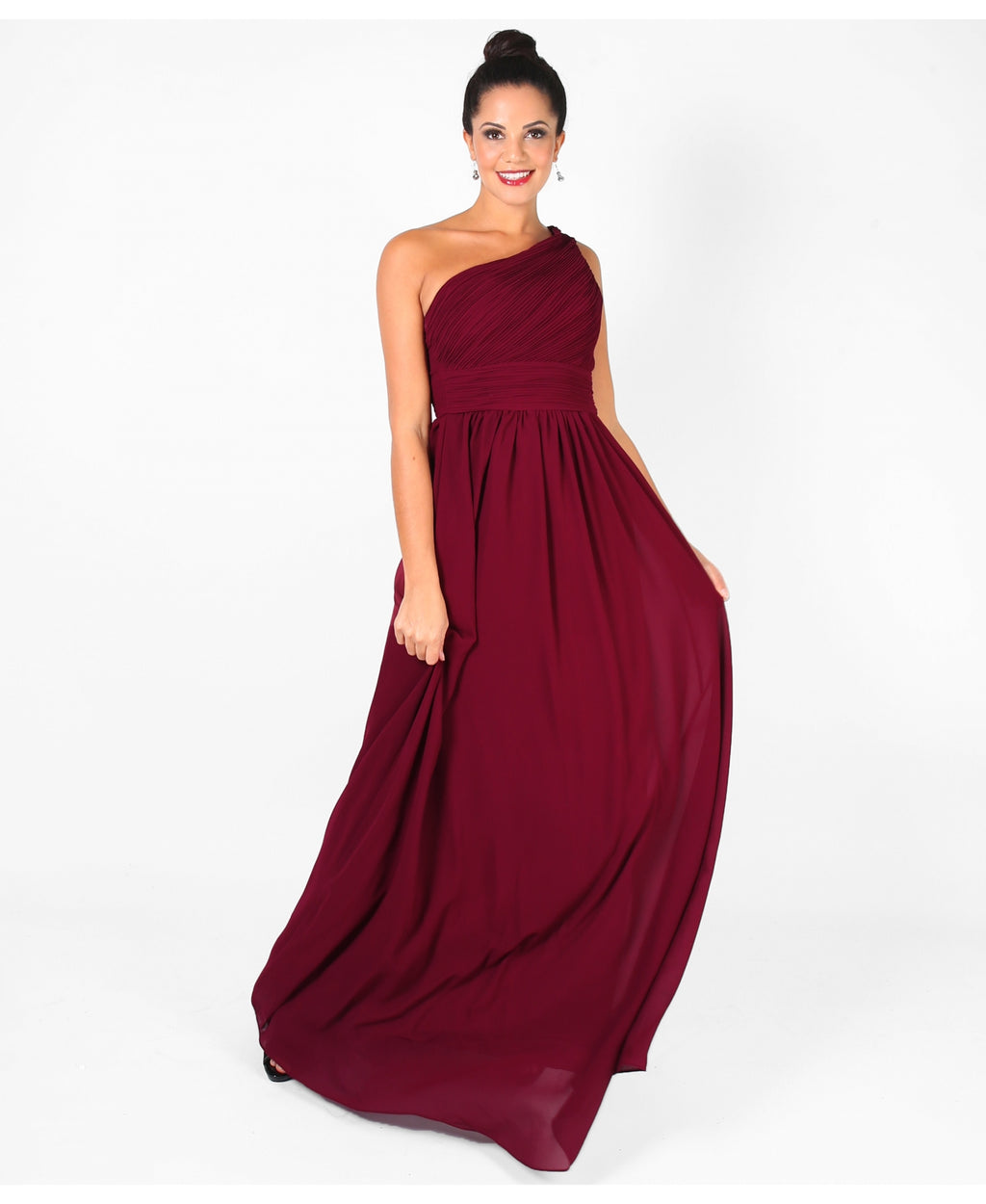 One Shoulder Chiffon Maxi Bridesmaid Dress Wine