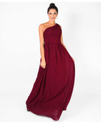 One Shoulder Chiffon Maxi Bridesmaid Dress Wine