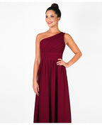 One Shoulder Chiffon Maxi Bridesmaid Dress Wine