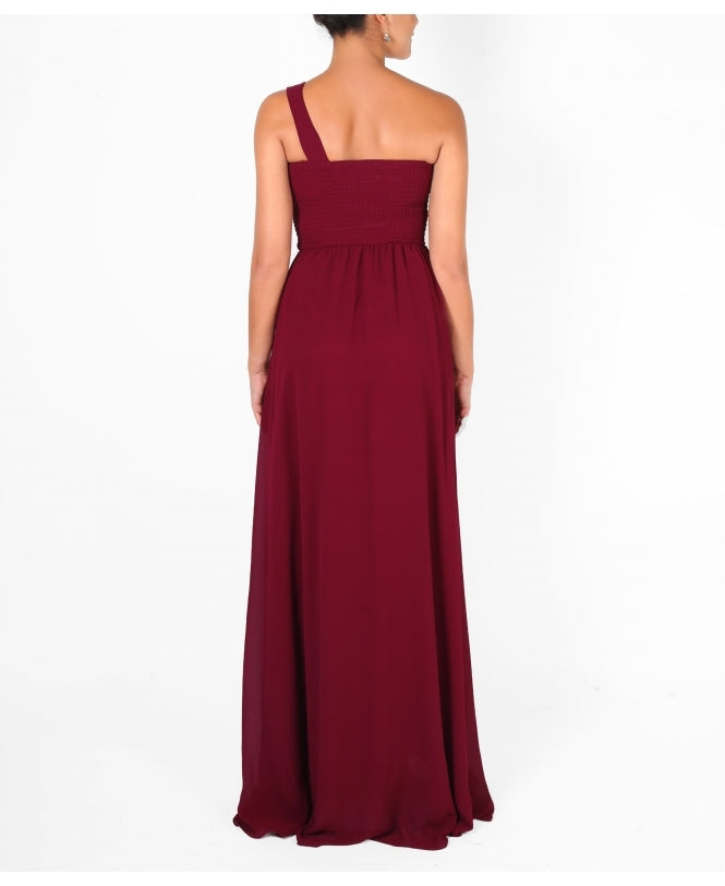 One Shoulder Chiffon Maxi Bridesmaid Dress Wine