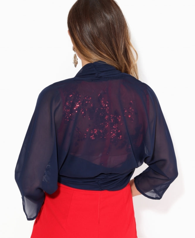 Ruched Back Chiffon Shrug Navy