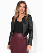 PU Cropped Open Style Jacket Black