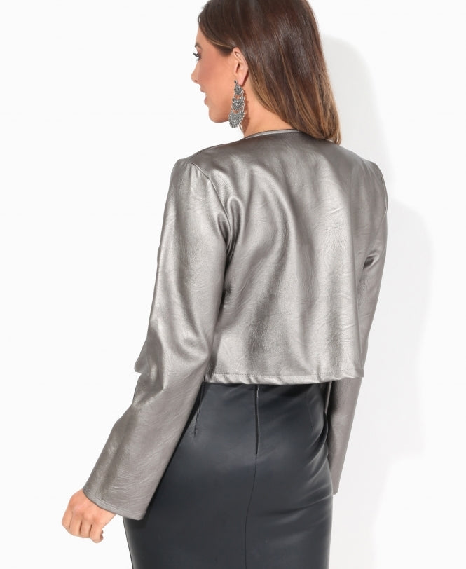 PU Cropped Open Style Jacket Gunmetal