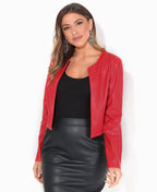 PU Cropped Open Style Jacket Red