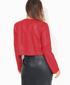 PU Cropped Open Style Jacket Red