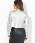 PU Cropped Open Style Jacket Silver