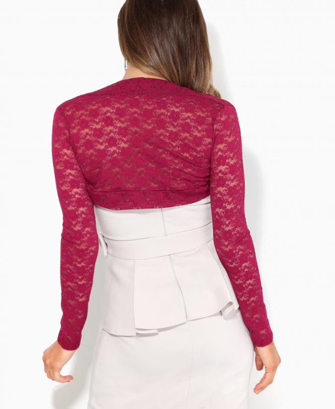 Lace Cropped Evening Shrug Wine