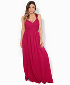 Flower Shoulder Chiffon Maxi Dress Dark Red