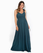 Flower Shoulder Chiffon Maxi Dress Petrol