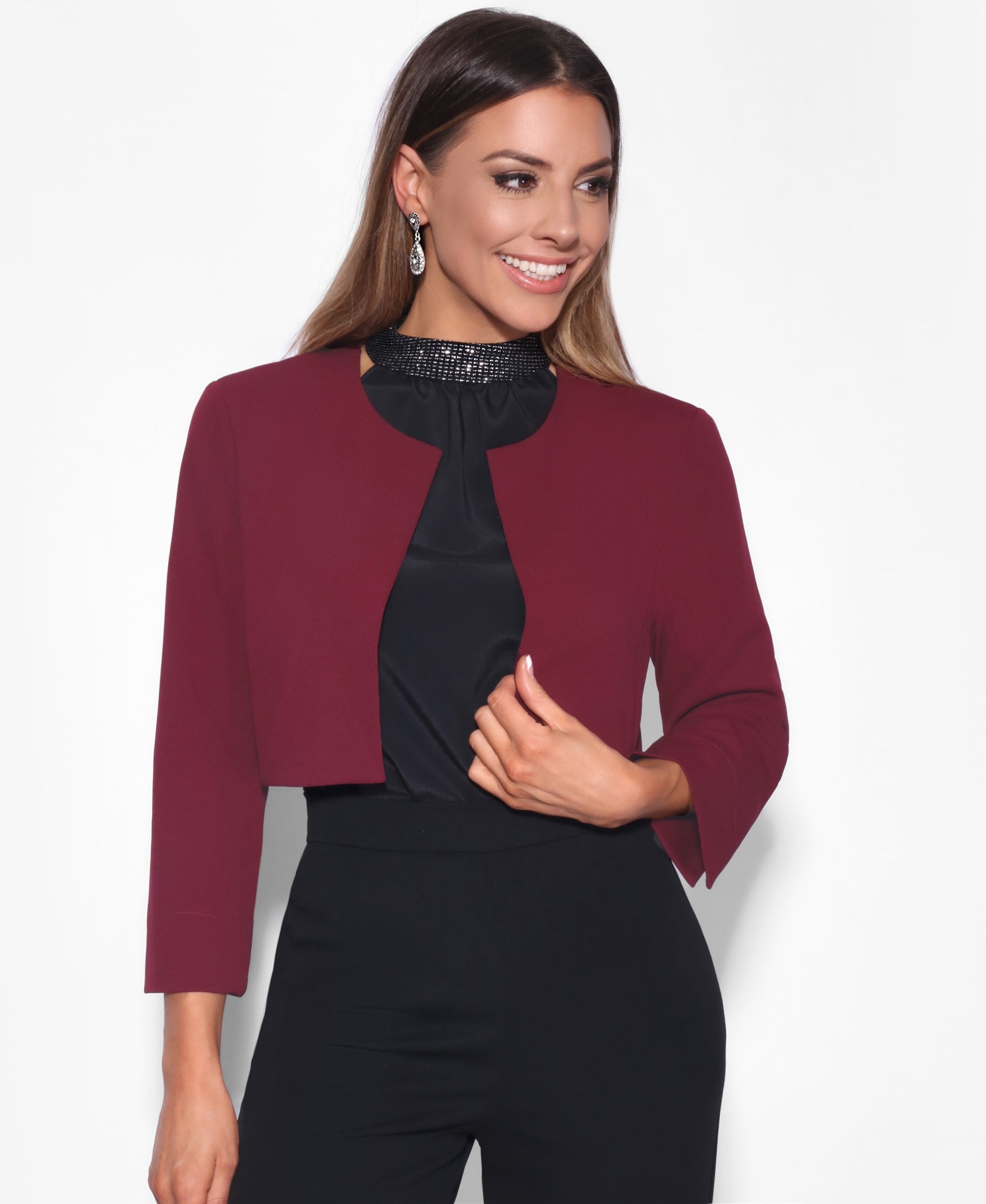 Bow Back Cropped Evening Shrug Wine