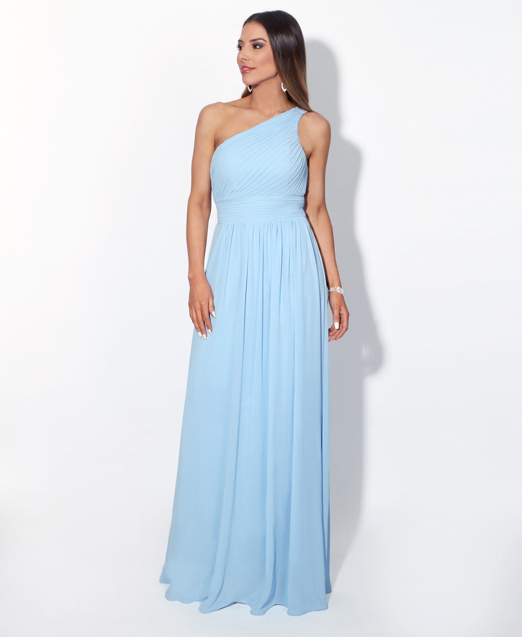 One Shoulder Chiffon Maxi Bridesmaid Dress Aqua