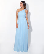 One Shoulder Chiffon Maxi Bridesmaid Dress Aqua