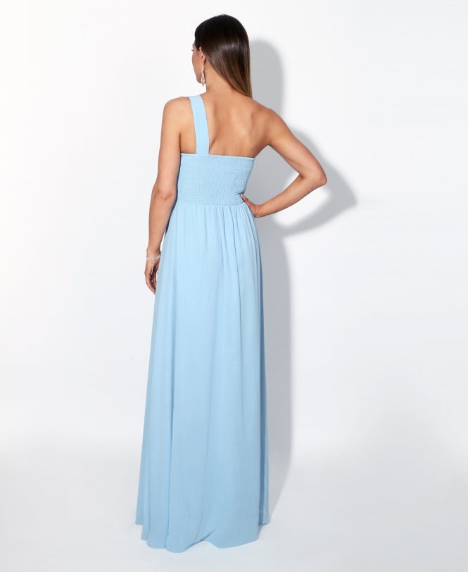 One Shoulder Chiffon Maxi Bridesmaid Dress Aqua