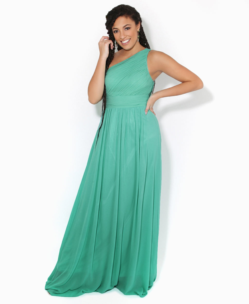 One Shoulder Chiffon Maxi Bridesmaid Dress Turquoise