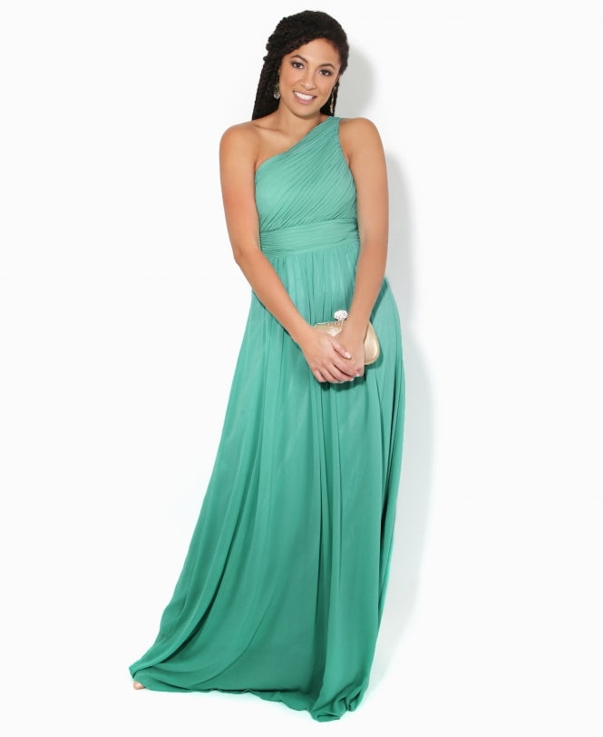 One Shoulder Chiffon Maxi Bridesmaid Dress Turquoise