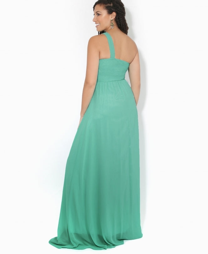 One Shoulder Chiffon Maxi Bridesmaid Dress Turquoise