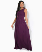 One Shoulder Chiffon Maxi Bridesmaid Dress Aubergine