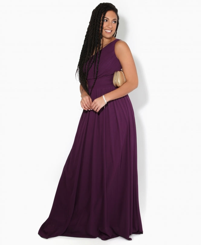One Shoulder Chiffon Maxi Bridesmaid Dress Aubergine