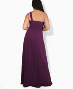 One Shoulder Chiffon Maxi Bridesmaid Dress Aubergine