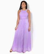 Pleated Front Chiffon Maxi Dress Lilac