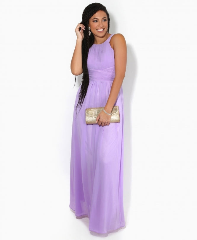Pleated Front Chiffon Maxi Dress Lilac