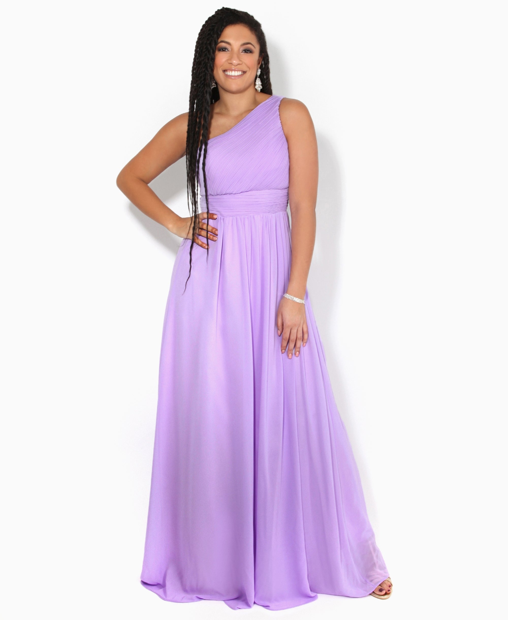 One Shoulder Chiffon Maxi Bridesmaid Dress Lilac