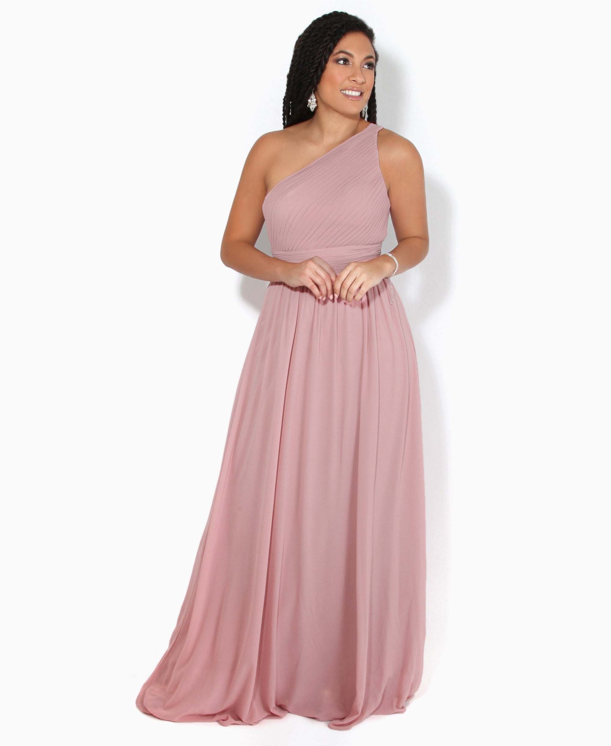 One Shoulder Chiffon Maxi Bridesmaid Dress Dark Pink