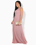 One Shoulder Chiffon Maxi Bridesmaid Dress Dark Pink