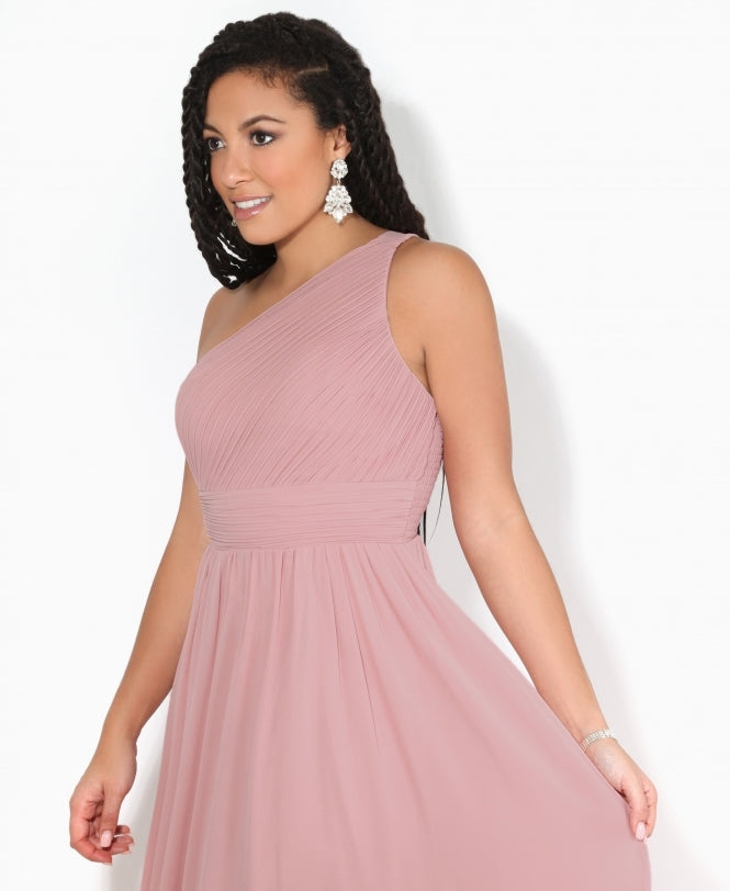One Shoulder Chiffon Maxi Bridesmaid Dress Dark Pink