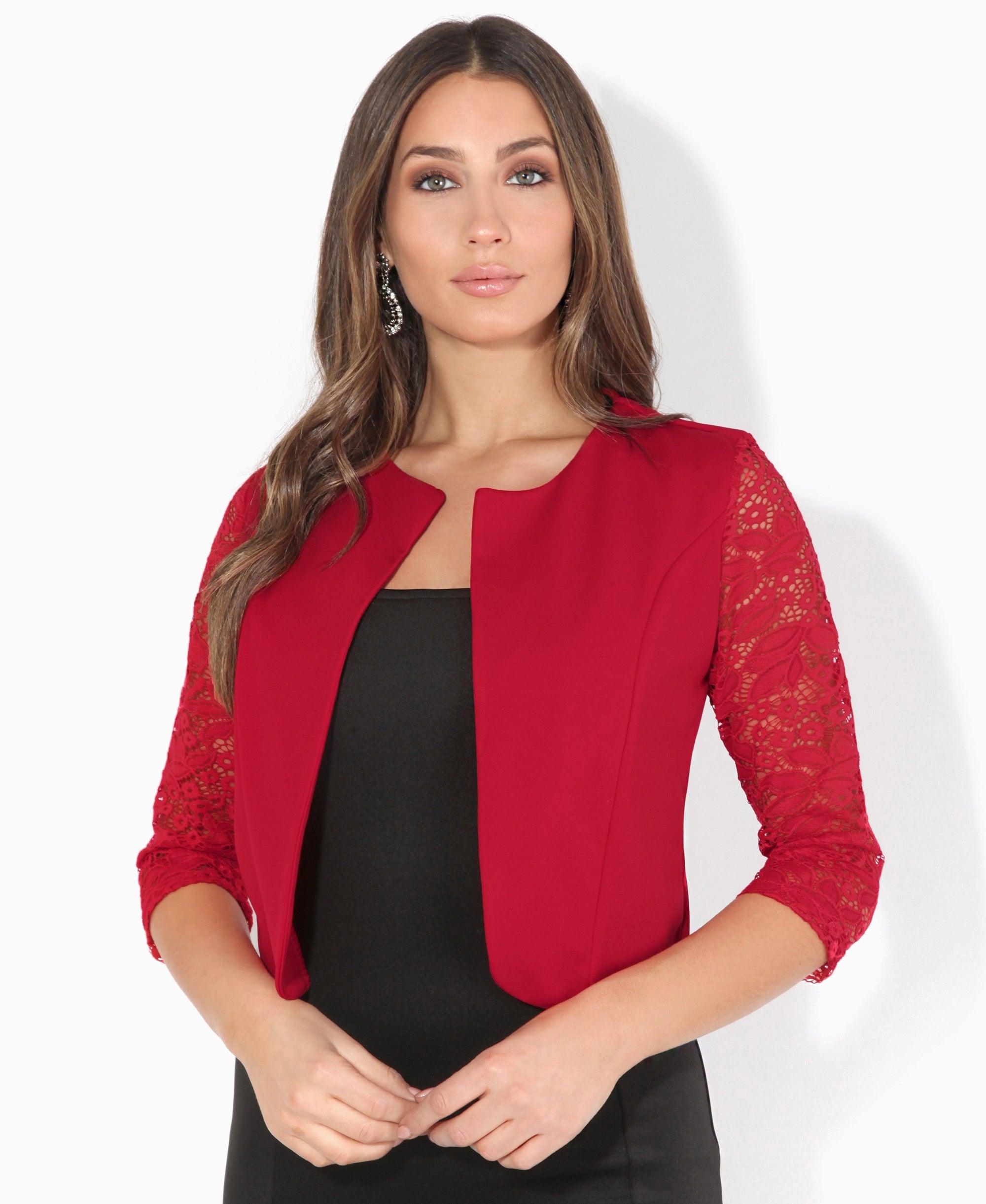 Lace Sleeve Cropped Evening Shrug Red
