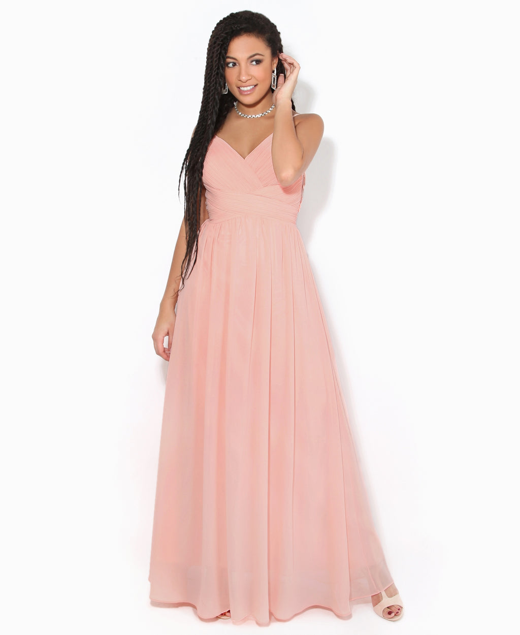 Strappy Crochet Back Chiffon Maxi Dress Pink