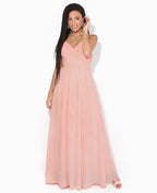 Strappy Crochet Back Chiffon Maxi Dress Pink