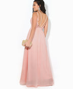 Strappy Crochet Back Chiffon Maxi Dress Pink