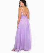 Strappy Crochet Back Chiffon Maxi Dress Lilac